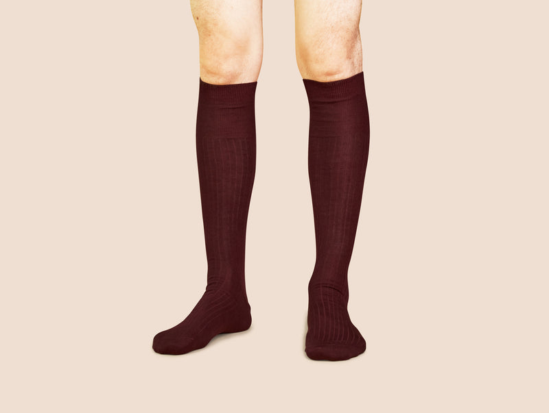 Pétrone mi-bas fil d’Écosse bordeaux foncé homme#couleur_bordeaux-foncé