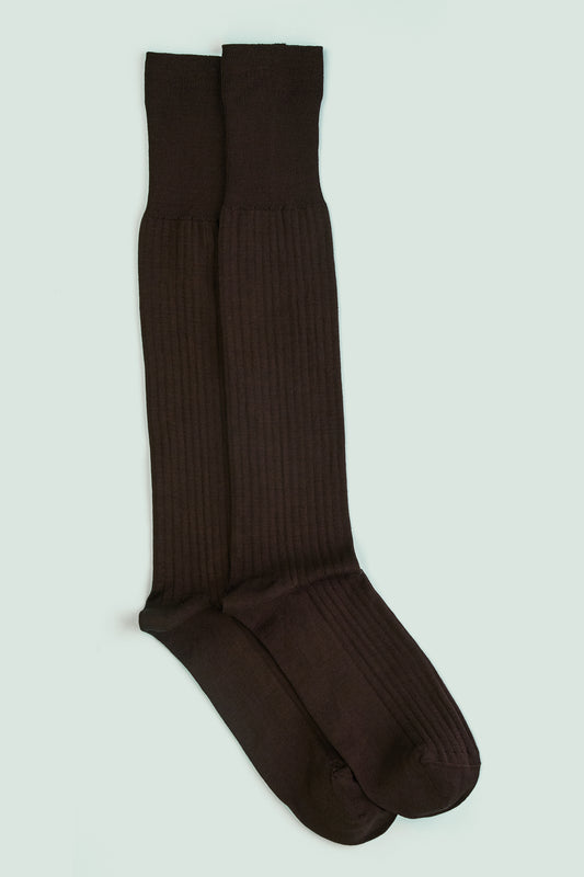 Pétrone mi-bas fil d’Écosse marron foncé homme