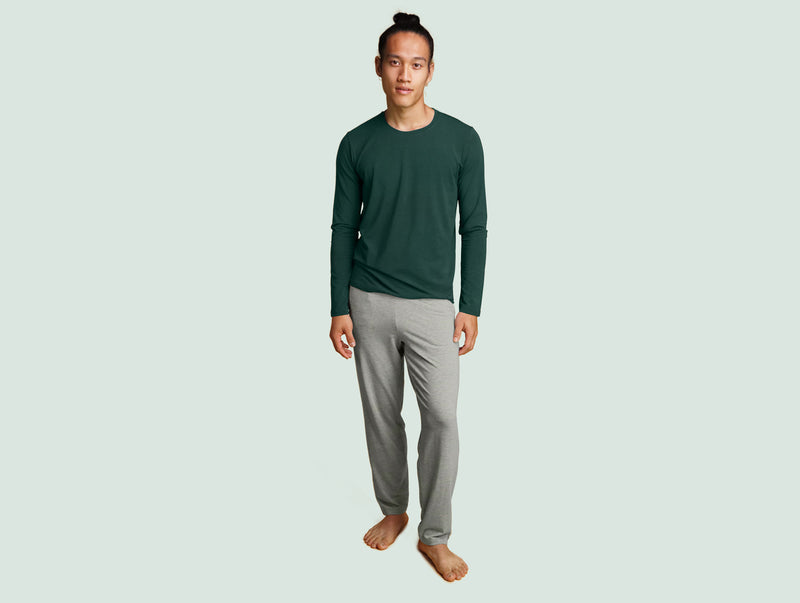 Pétrone pantalon de pyjama coton pima micromodal gris clair chiné homme#couleur_gris-chiné-clair