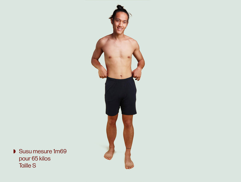 Pétrone short de pyjama coton pima micromodal lie de vin homme#couleur_bleu-marine