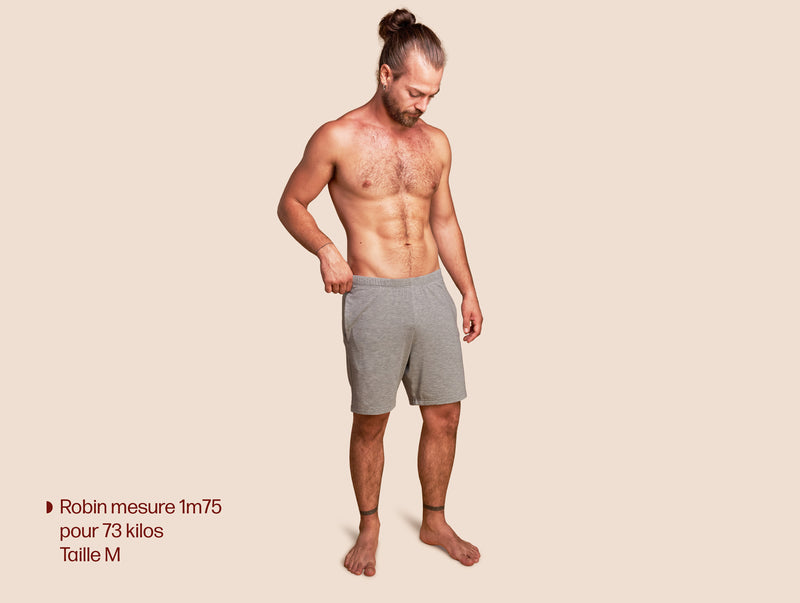 Pétrone short de pyjama coton pima micromodal gris chiné clair homme#couleur_gris-chiné-clair
