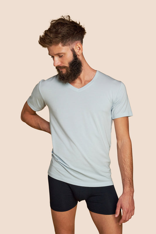 Pétrone T-shirt col V bleu ciel coton pima micromodal hommes