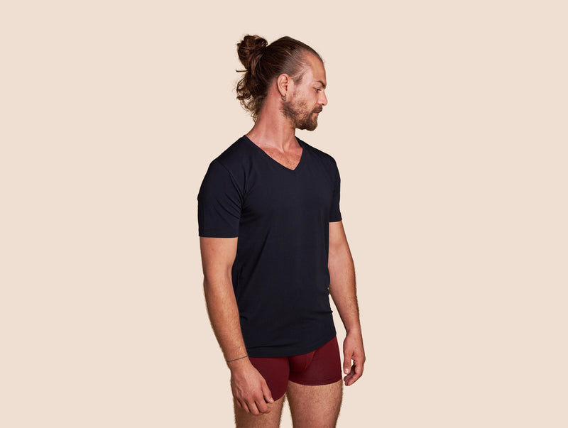 Pétrone T-shirt col V coton pima micromodal bleu marine homme#couleur_bleu-marine