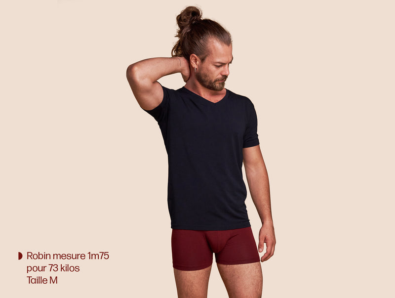 Pétrone T-shirt col V coton pima micromodal bleu marine homme#couleur_bleu-marine