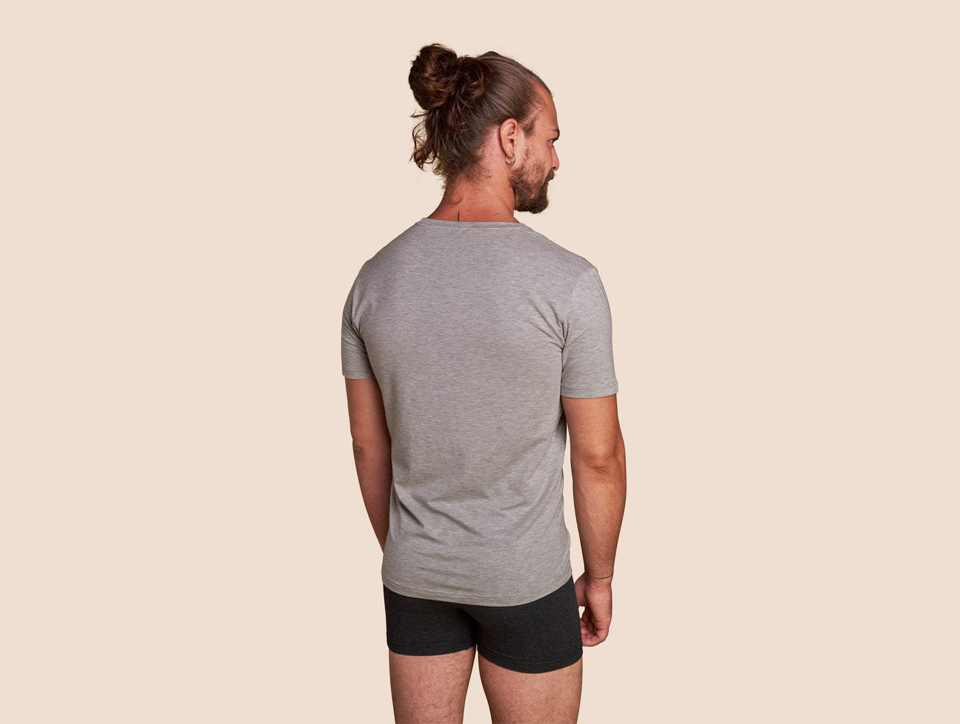 Pétrone T-shirt col V coton pima micromodal gris chiné clair homme#couleur_gris-chiné-clair
