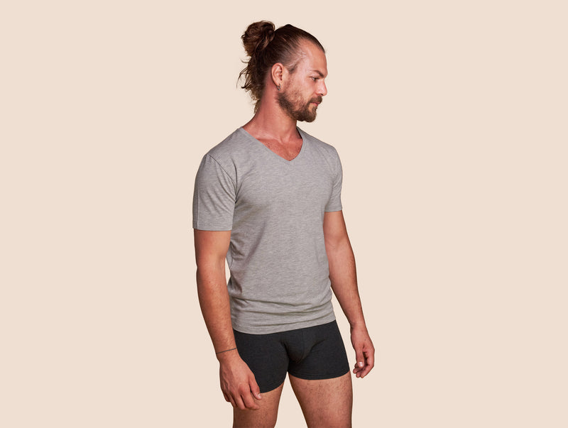 Pétrone T-shirt col V coton pima micromodal gris chiné clair homme#couleur_gris-chiné-clair