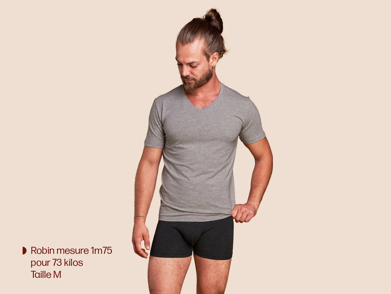Pétrone T-shirt col V coton pima micromodal gris chiné clair homme#couleur_gris-chiné-clair