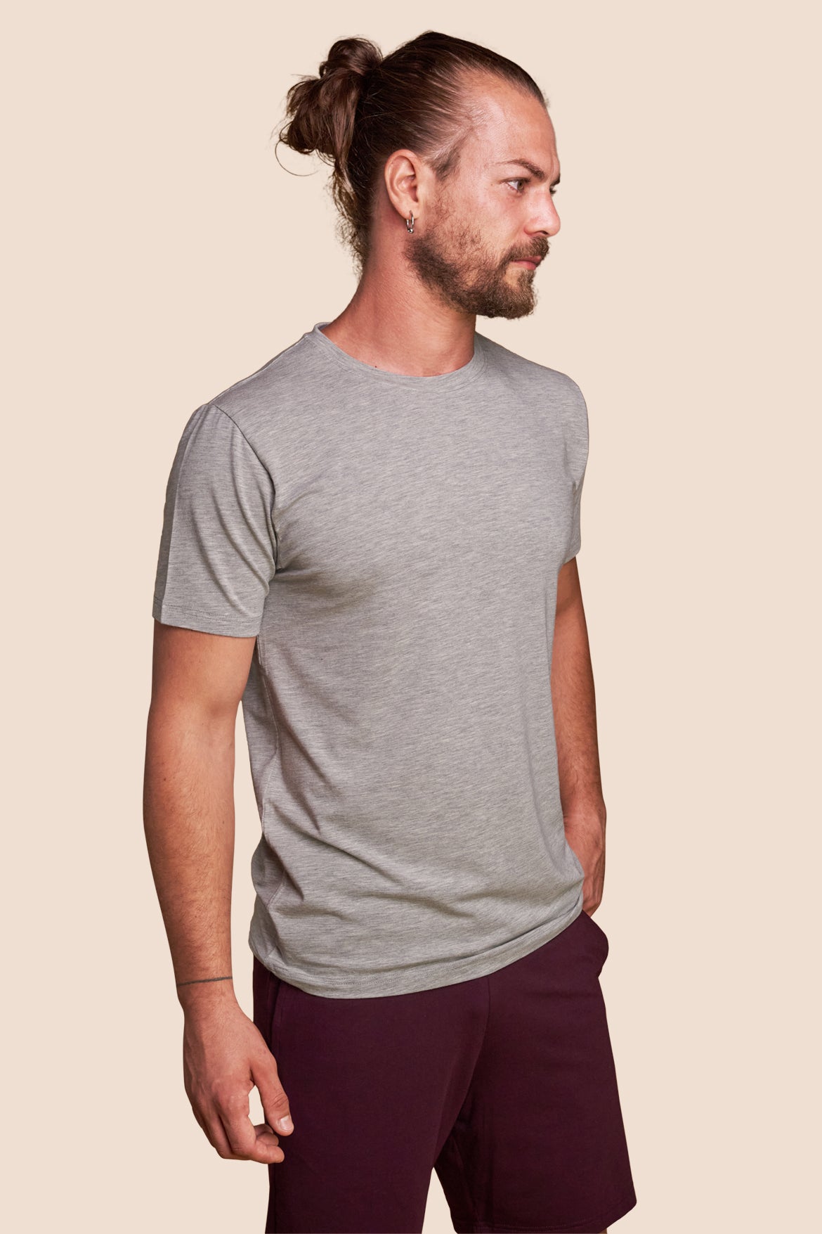 Pétrone T-shirt manches courtes coton pima micromodal gris chiné clair homme