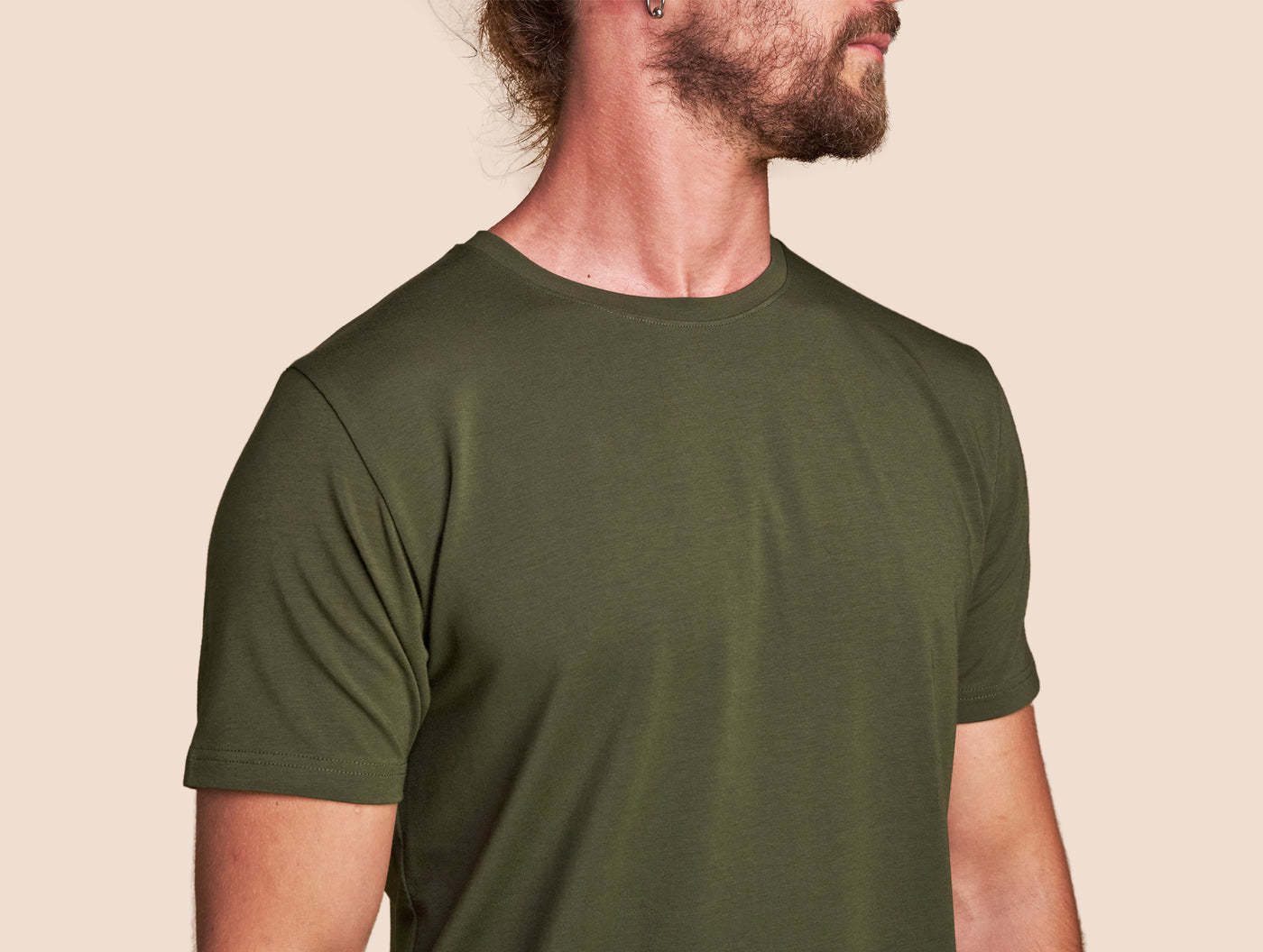 Pétrone T-shirt manches courtes coton pima micromodal vert kaki homme#couleur_vert-kaki