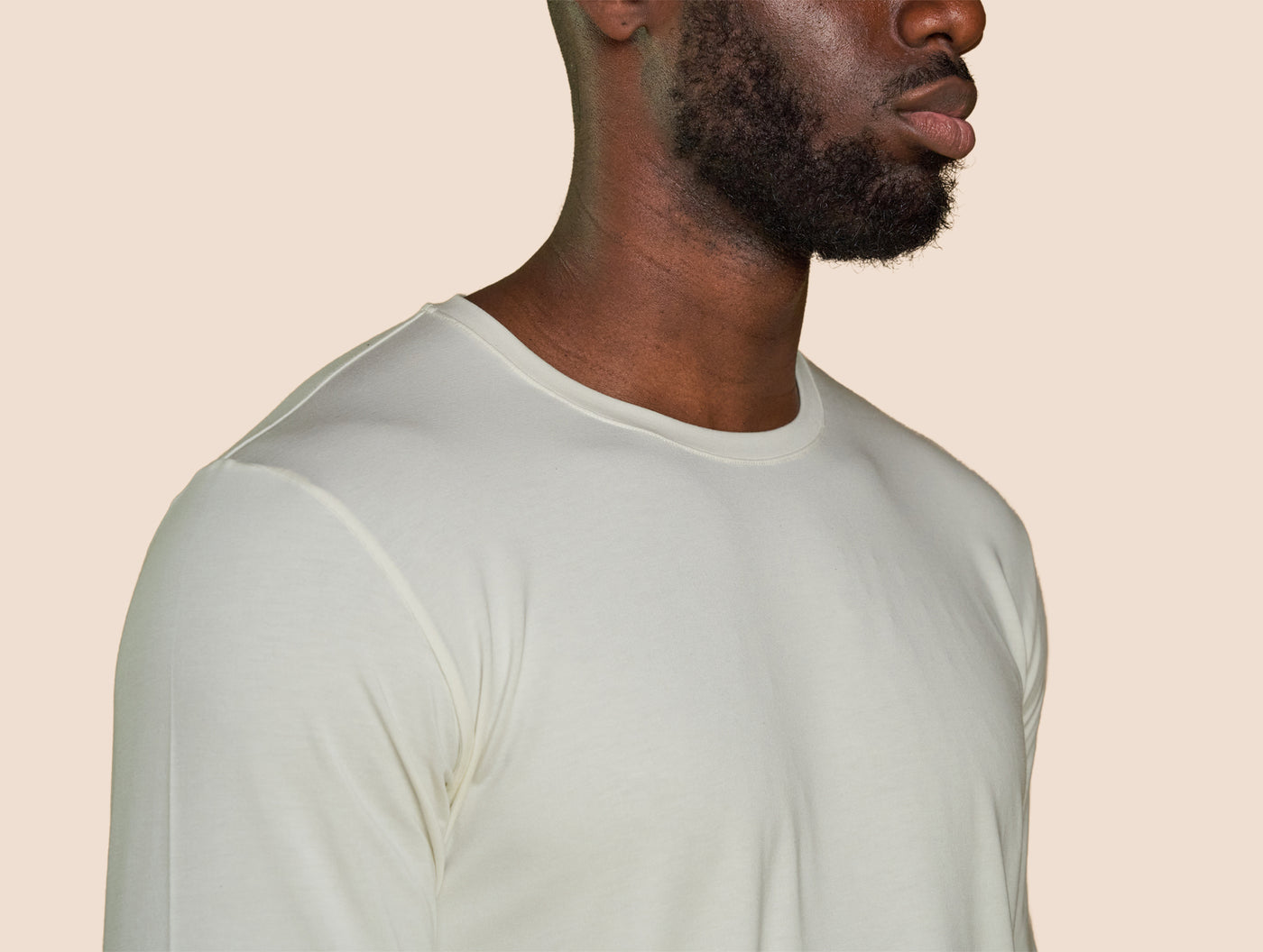 Pétrone T-shirt manches longues coton pima micromodal blanc crème homme#couleur_blanc-crème