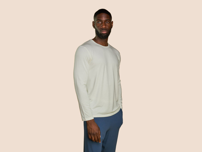 Pétrone T-shirt manches longues coton pima micromodal blanc crème homme#couleur_blanc-crème