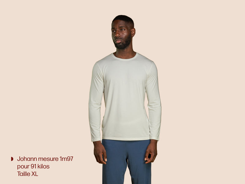 Pétrone T-shirt manches longues coton pima micromodal blanc crème homme#couleur_blanc-crème