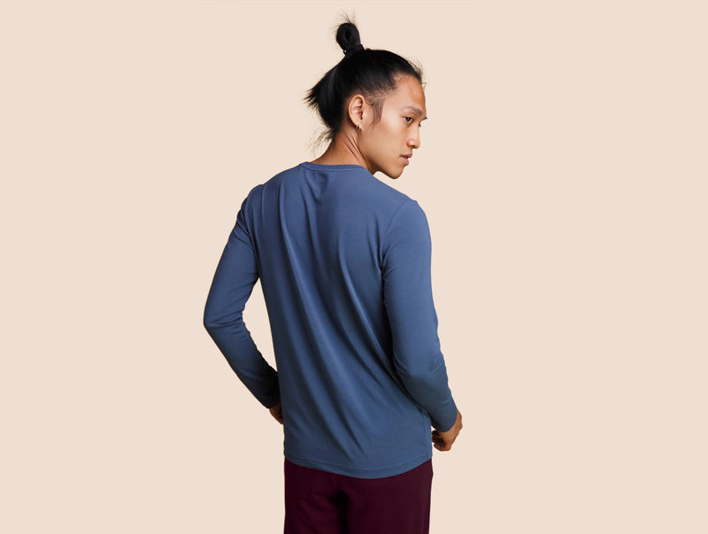 Pétrone T-shirt manches longues coton pima micromodal bleu céruléen homme#couleur_bleu-céruléen