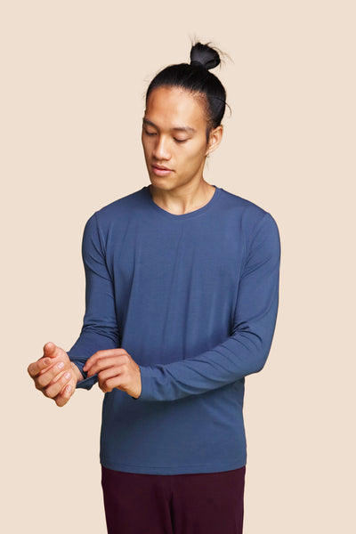 Pétrone T-shirt manches longues coton pima micromodal bleu céruléen