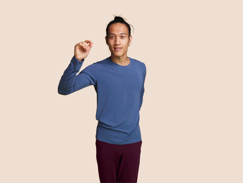 Pétrone T-shirt manches longues coton pima micromodal bleu céruléen homme#couleur_bleu-céruléen