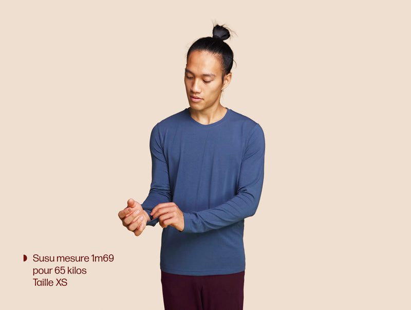 Pétrone T-shirt manches longues coton pima micromodal bleu céruléen homme#couleur_bleu-céruléen