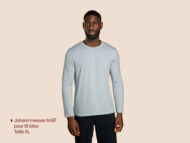 Pétrone T-shirt manches longues coton pima micromodal bleu ciel homme#couleur_bleu-ciel
