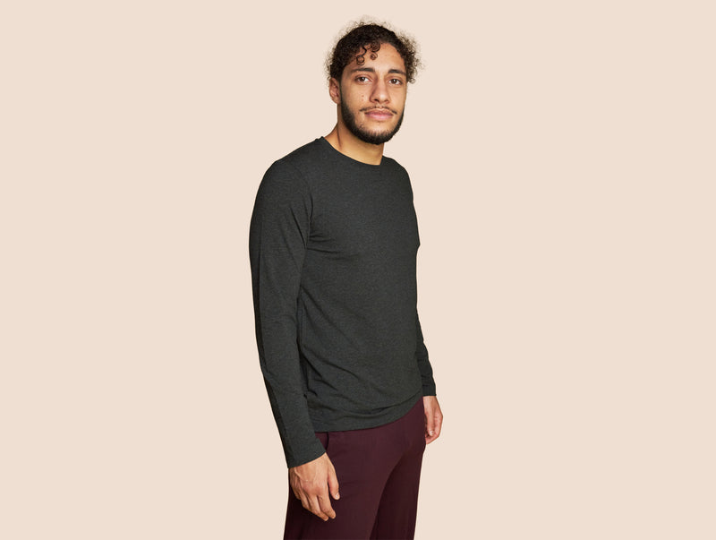 Pétrone T-shirt manches longues coton pima micromodal gris anthracite homme#couleur_gris-anthracite