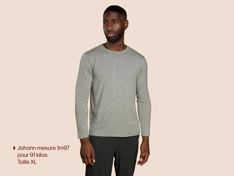 Pétrone T-shirt manches longues coton pima micromodal gris chiné clair homme#couleur_gris-chiné-clair