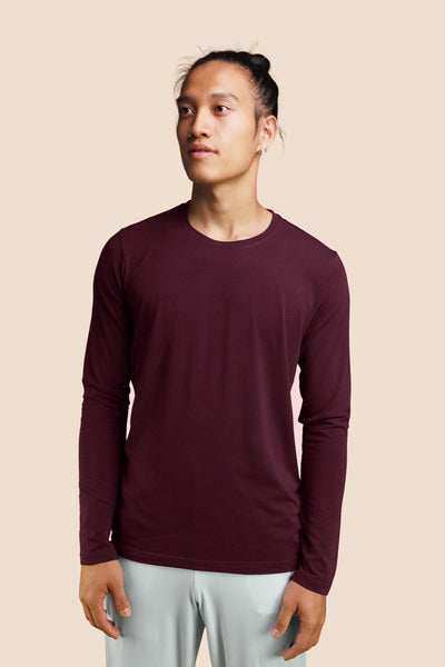 Pétrone T-shirt manches longues coton pima micromodal lie de vin