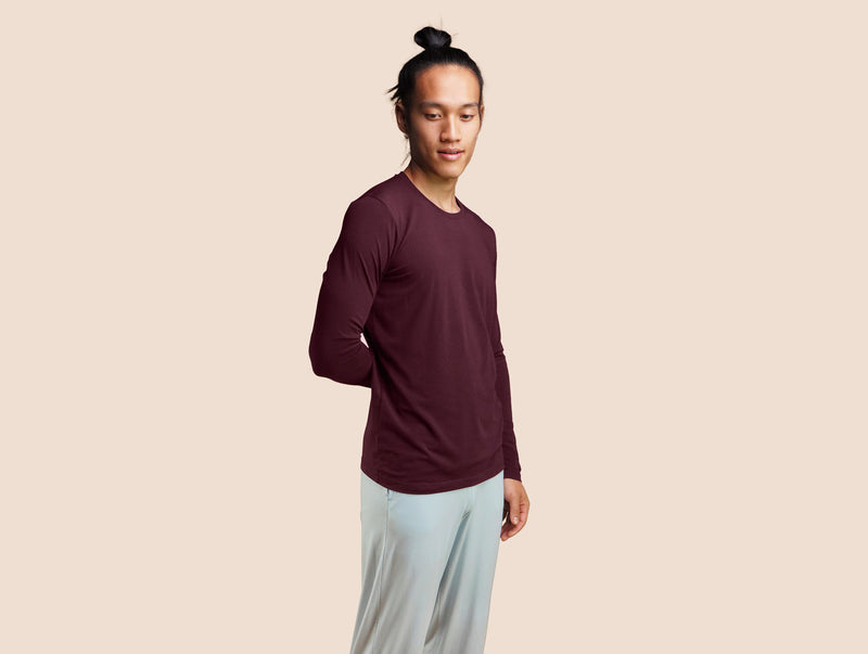 Pétrone T-shirt manches longues coton pima micromodal lie de vin homme#couleur_lie-de-vin