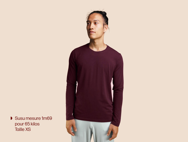 Pétrone T-shirt manches longues coton pima micromodal lie de vin homme#couleur_lie-de-vin