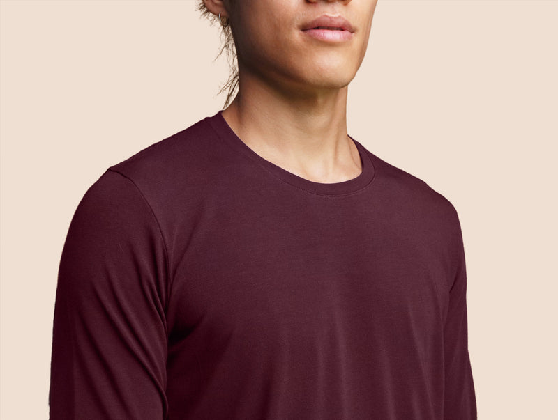 Pétrone T-shirt manches longues coton pima micromodal lie de vin homme#couleur_lie-de-vin