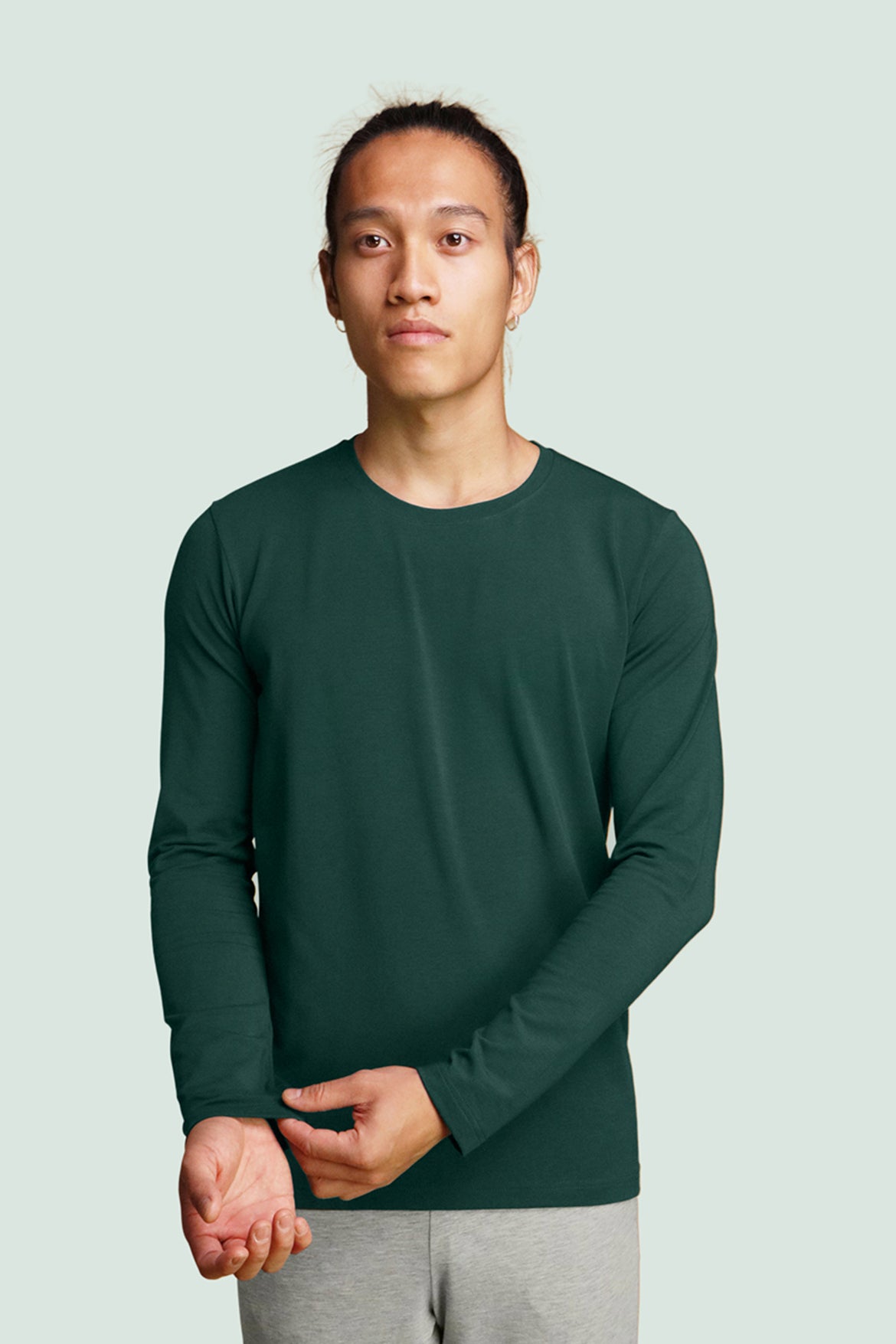 Pétrone T-shirt manches longues coton pima micromodal vert bouteille
