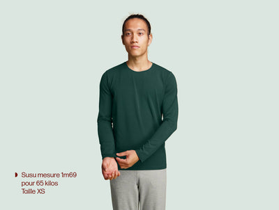 Pétrone T-shirt manches longues coton pima micromodal vert bouteille homme#couleur_vert-bouteille