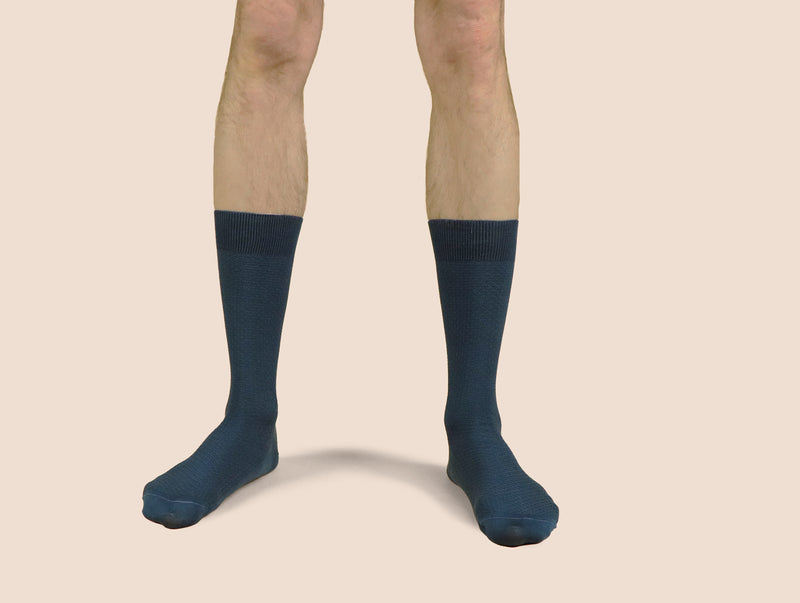 Pétrone chaussettes nid d'abeille fil d'Ecosse bleu acier homme#couleur_bleu-acier