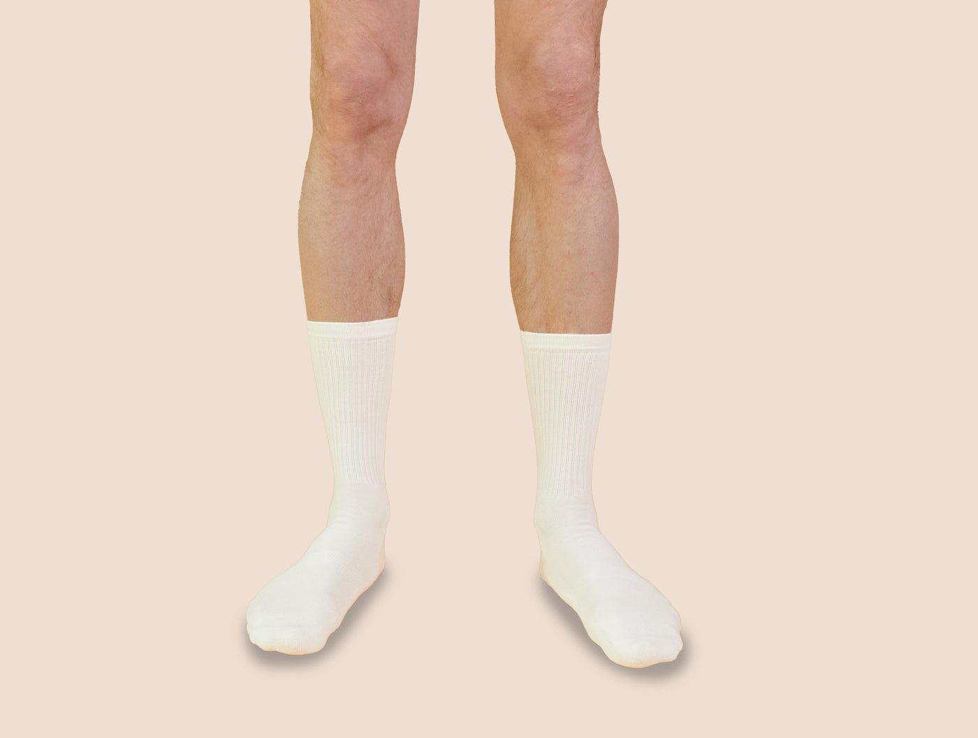 Petrone-chaussettes-tennis-coton-bio-unies-hautes-homme-blanc crème-portées#couleur_blanc crème