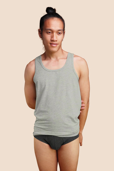 Pétrone débardeur marcel gris chiné clair hommes coton pima micromodal
